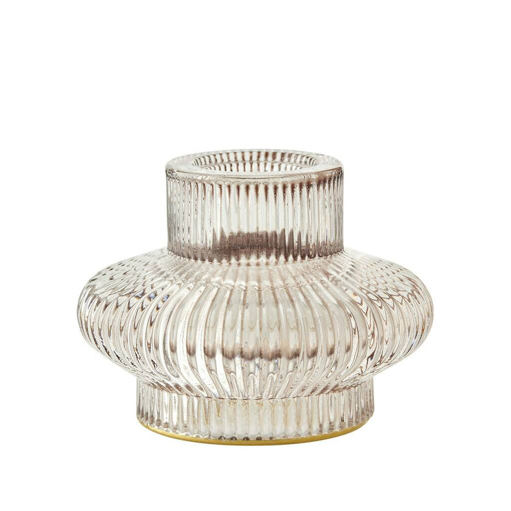 2 in 1 Ribbed Glass Candle Holder / Pale Pink