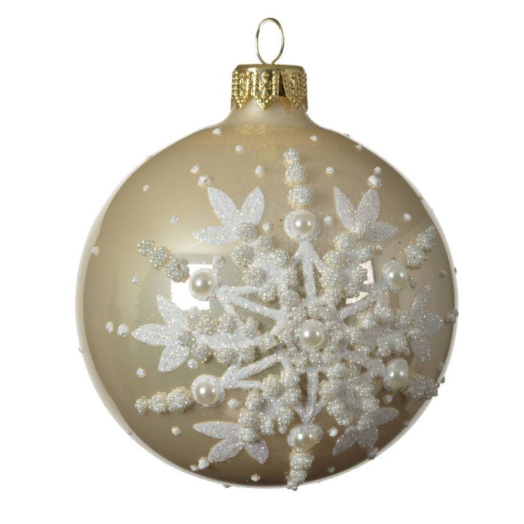 Sæt med 6 perleskinnende snefnug julekugler