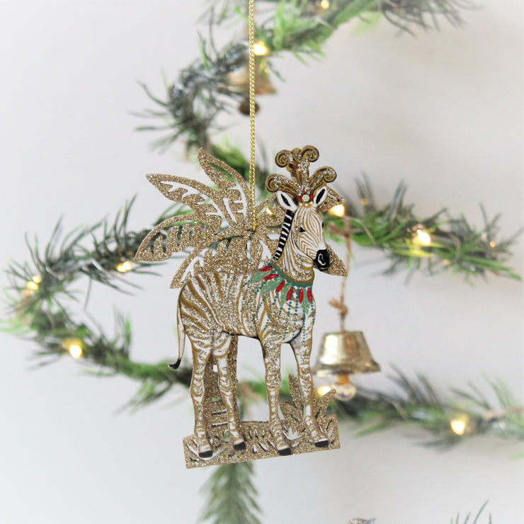 Ensemble de quatre décorations de Noël exotiques en forme de palmier à paillettes dorées