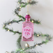 Pink Glittery Gin Bottle Christmas Decoration