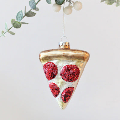 Glas pizza skive juledekoration
