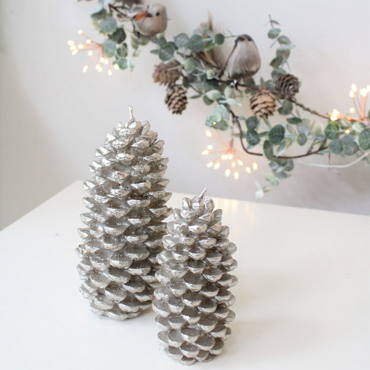 Christmas Pinecone Candle - Silver
