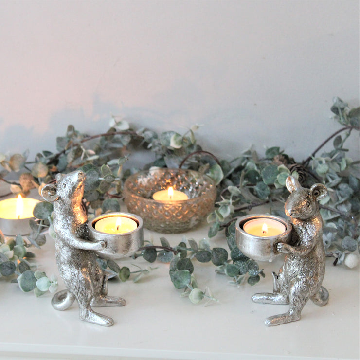 Pair Of Platinum Mice Candle Holders