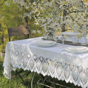 Tuscany Crochet Lace Vinyl Tablecloth / White