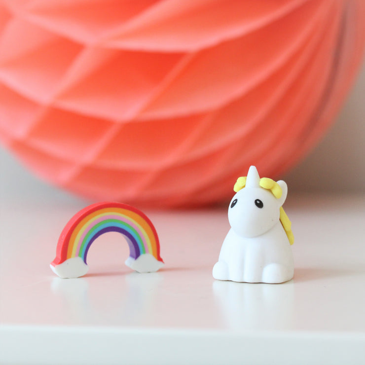 Set of Two Unicorn And Rainbow Erasers